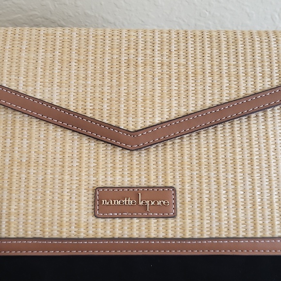 Nanette Lepore Straw  And Brown Envelope Purse - Picture 2 of 7